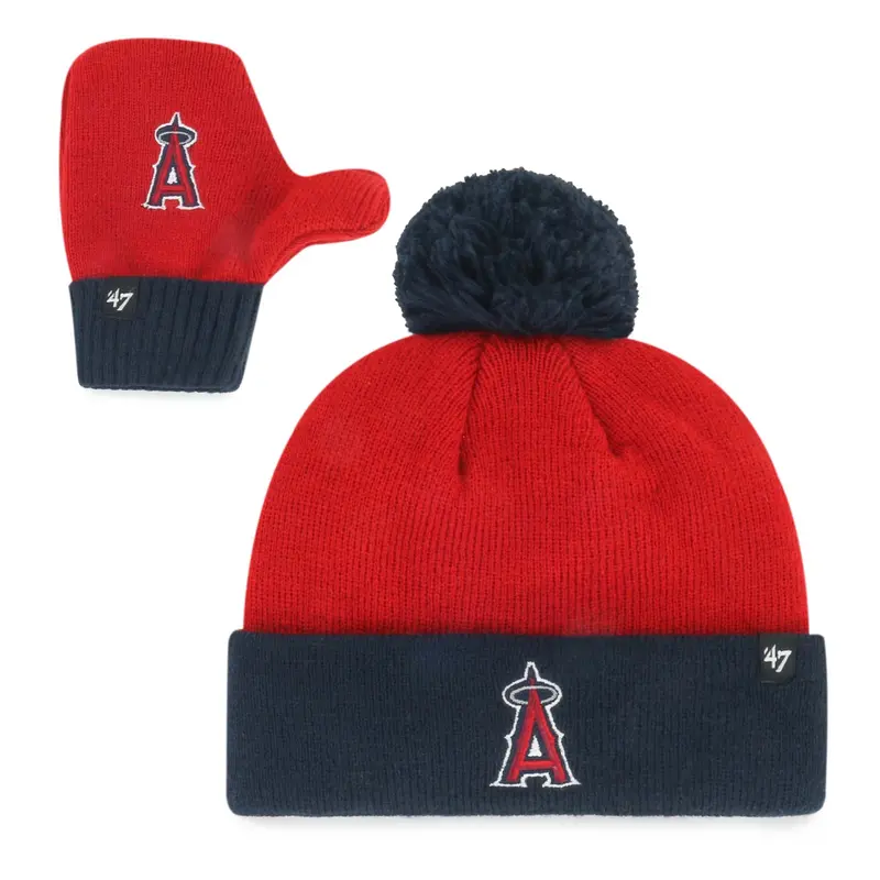 '47 Angels Bam Bam Set – Toddler Red Knit Beanie & Mittens With Pom-Pom 1