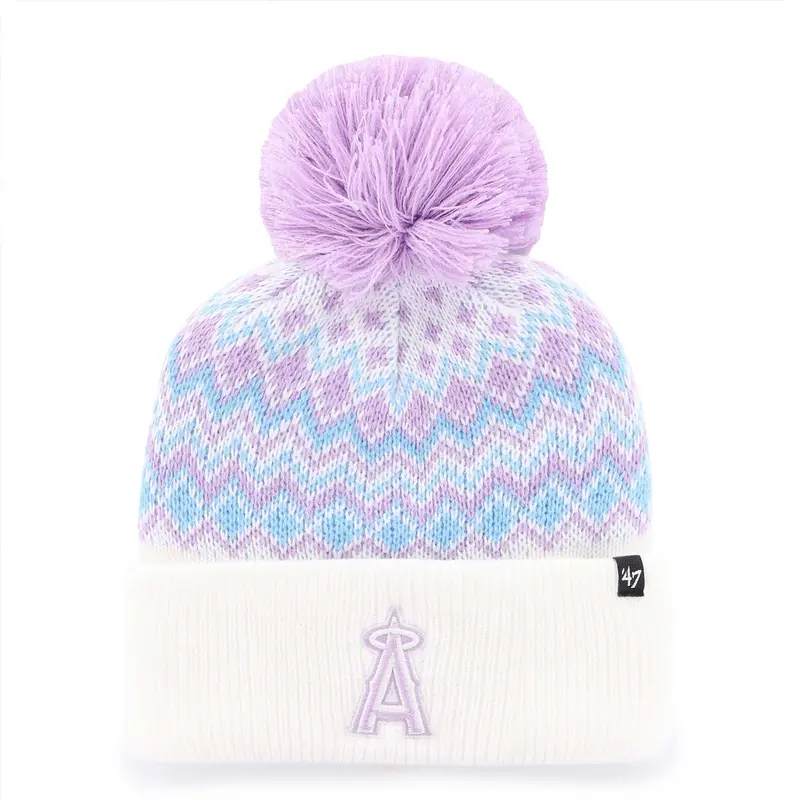 '47 Angels Elsa Knit Hat – Girls' White Cuffed Beanie With Pom-Pom 1