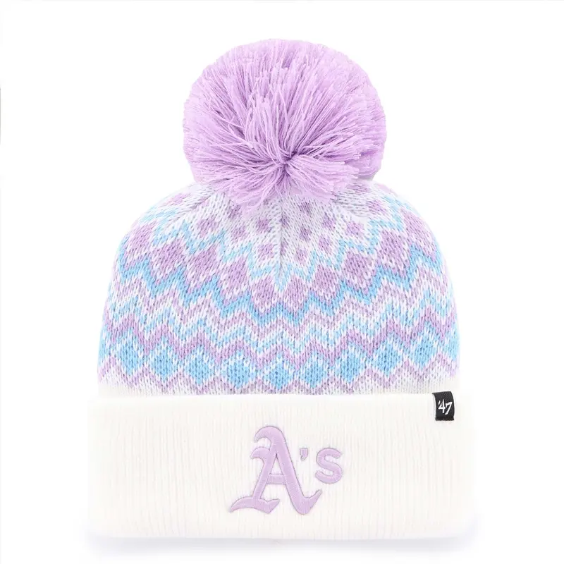 '47 Athletics Elsa Knit Hat – Girls' White Cuffed Beanie With Pom-Pom 1
