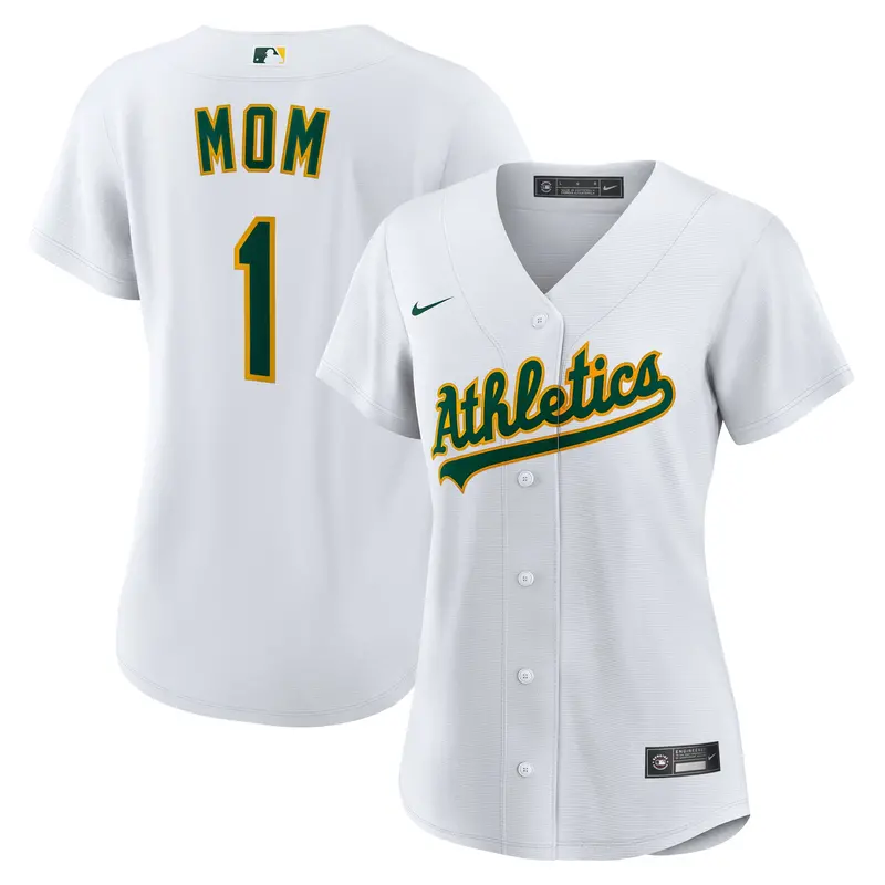 Athletics #1 Mom White Home Replica Jersey For Women 1
