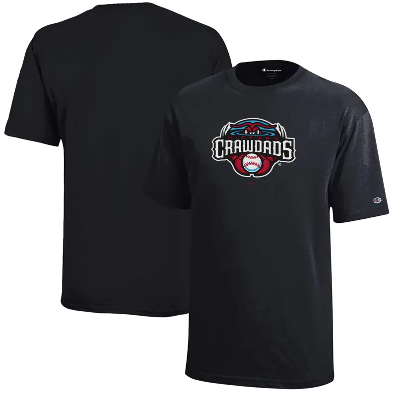 Champion Youth Black Hickory Crawdads Jersey T-Shirt 1