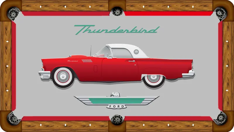 Classic Thunderbird Motif Pool Table Felt – Retro Billiard Cloth 1