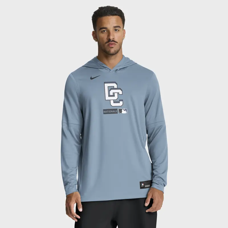 Men'S Nike Washington Nationals Blue City Connect Dri-Fit Hooded Long Sleeve T-Shirt 1
