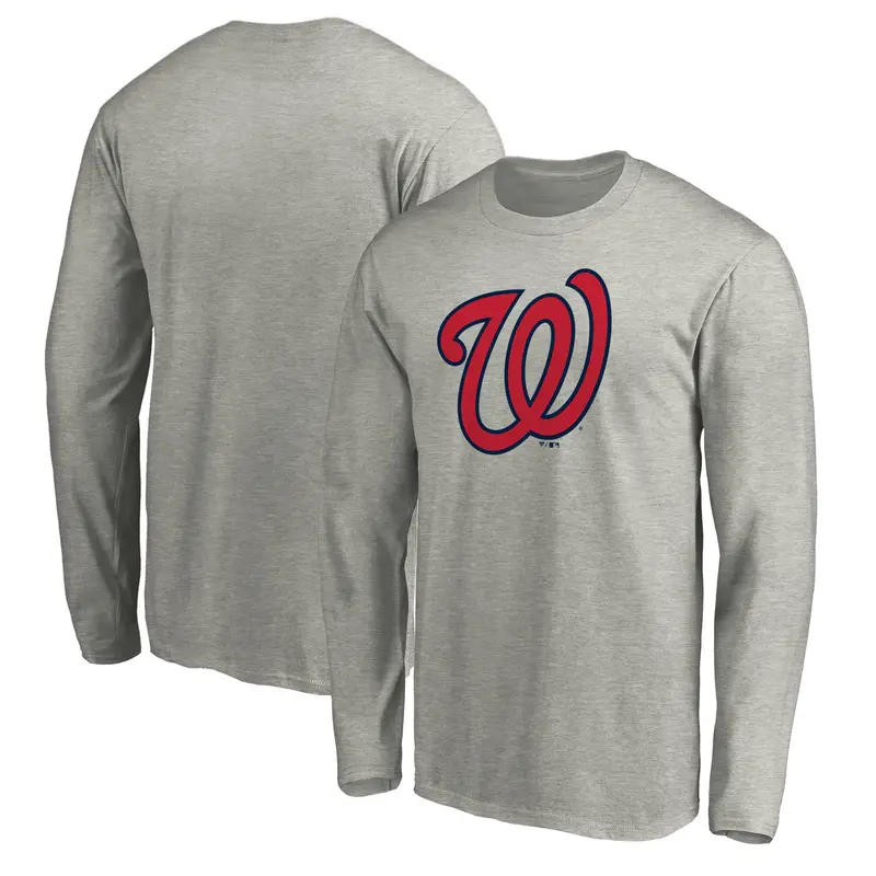 Men'S Washington Nationals Heather Gray Official Team Logo Long Sleeve Tee 1