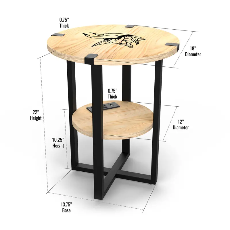 Minnesota Vikings Side Table With Convenient Wireless Charging Port 1