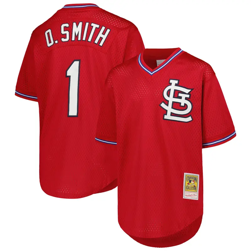 Youth Ozzie Smith Navy Cardinals Cooperstown Mesh Batting Jersey By Mitchell & Ness 1